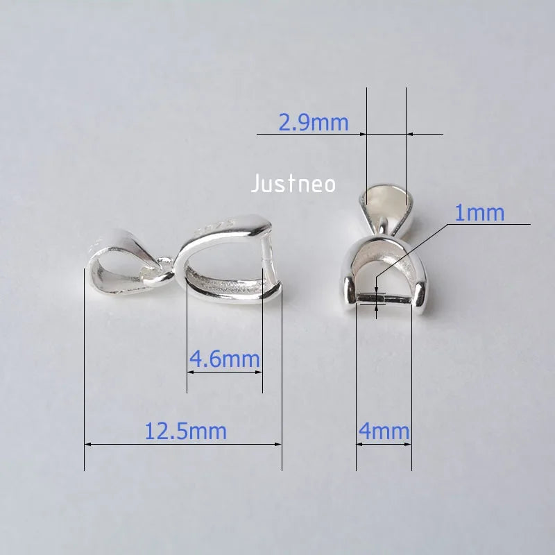 solid 925 sterling silver bail pendant clasp connector, pinch bail with ice-pick for necklace & pendant silver jewelry M
