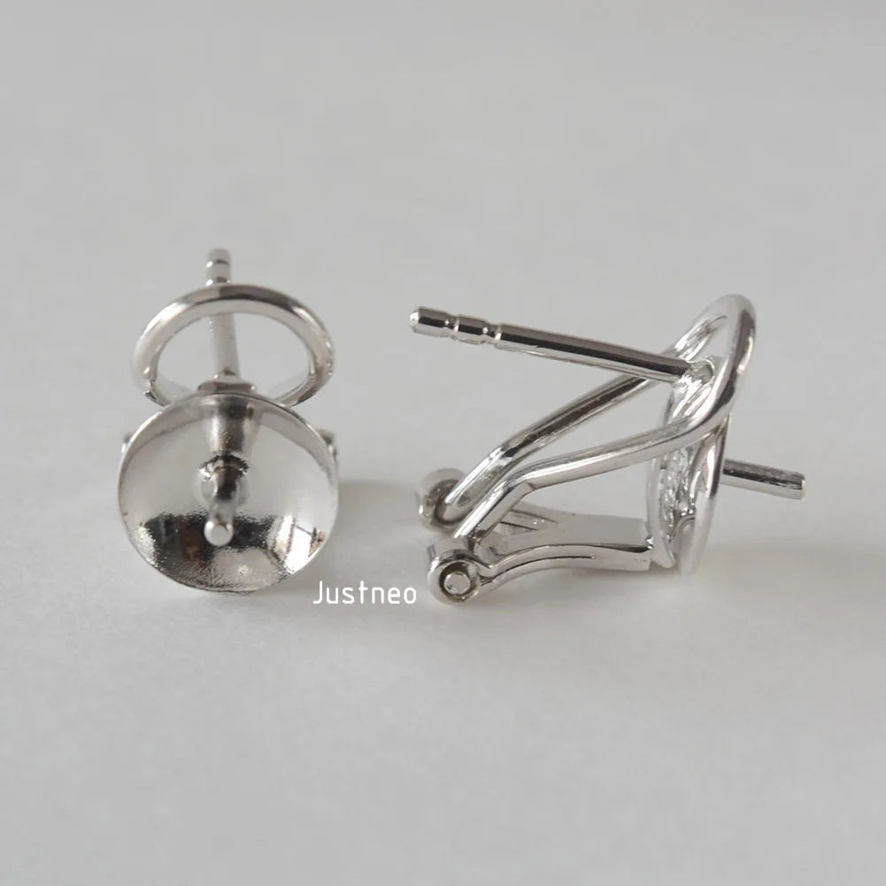 925 Sterling Silver Earring Stud Posts and Pull-up Backs with 8mm Pearl earring cups for Jewelry making supplies