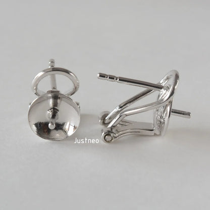 925 Sterling Silver Earring Stud Posts and Pull-up Backs with 8mm Pearl earring cups for Jewelry making supplies