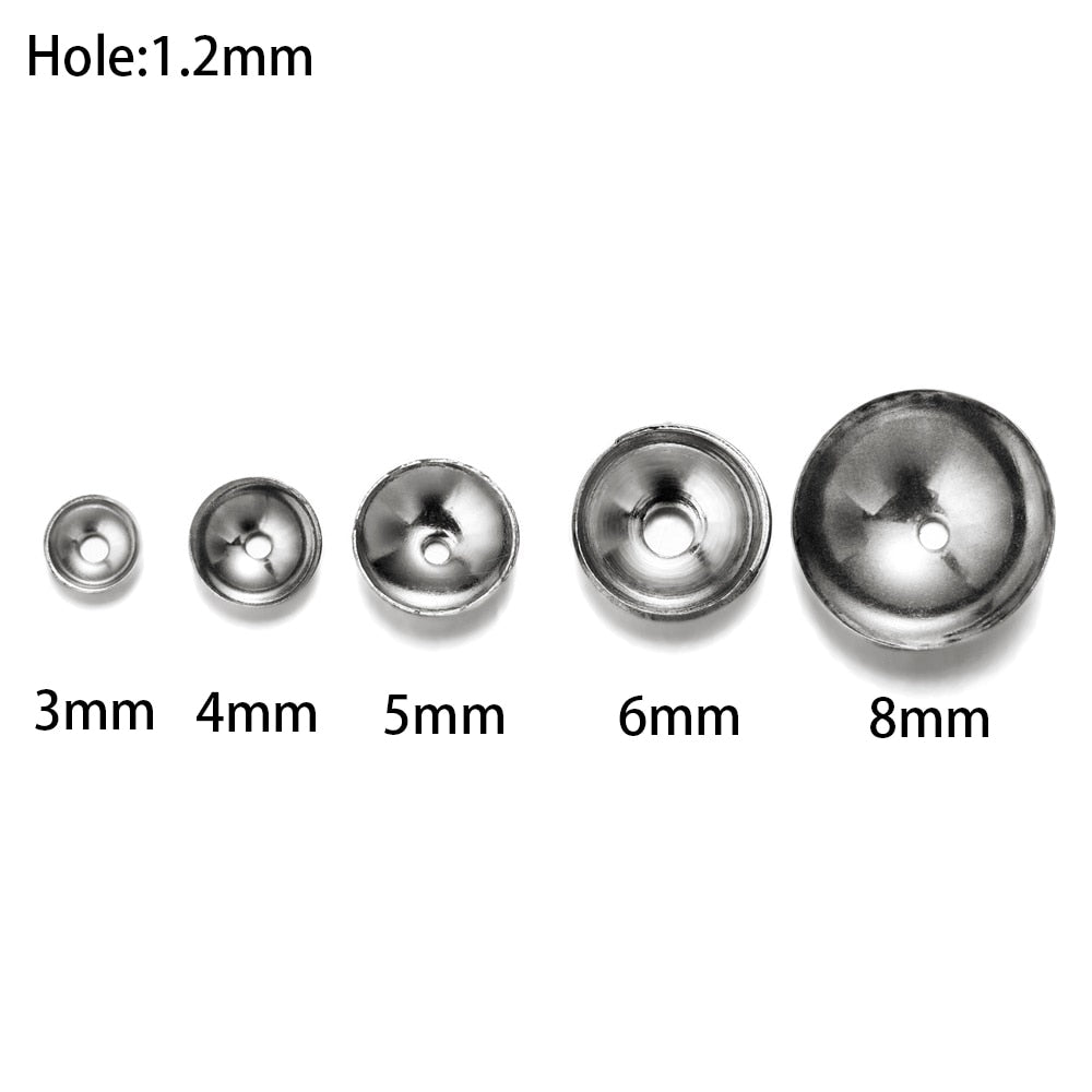 Stainless Steel Round Bead Caps, 50pcs