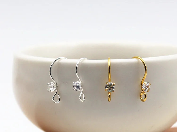 1Pair Solid 925 Sterling Silver Earring Hooks with Stones for Jewelry Making Accessories DIY Finding Components