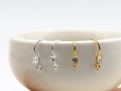 1Pair Solid 925 Sterling Silver Earring Hooks with Stones for Jewelry Making Accessories DIY Finding Components