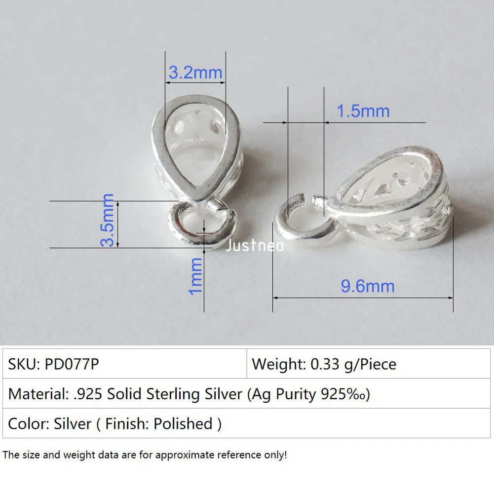 Solid .925 Sterling Silver Slider Pendant Clasp Bail Connector with open jumpring, jewelry DIY silver Accessories