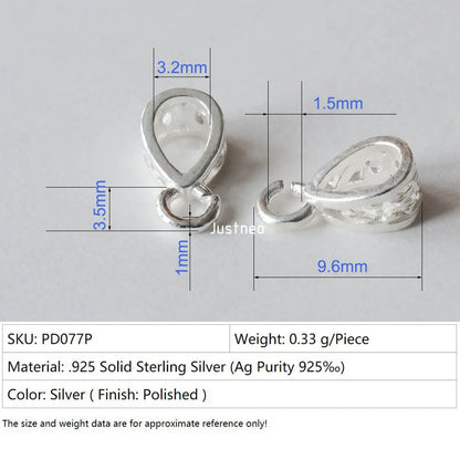 Solid .925 Sterling Silver Slider Pendant Clasp Bail Connector with open jumpring, jewelry DIY silver Accessories