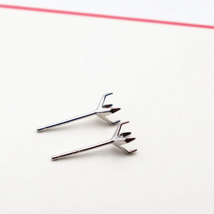 1 Pair  S925 Sterrling Silver Blank Earring Post Stud 4 Claw Plating with 2.5 3 4 5 6 8mm Pad for DIY Jewelry Findings Making
