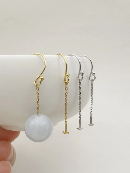1Pair Solid 925 Sterling Silver Tail Beads Earrings Ear Hooks Chain DIY Accessories Making Anti-Allergy Tassles