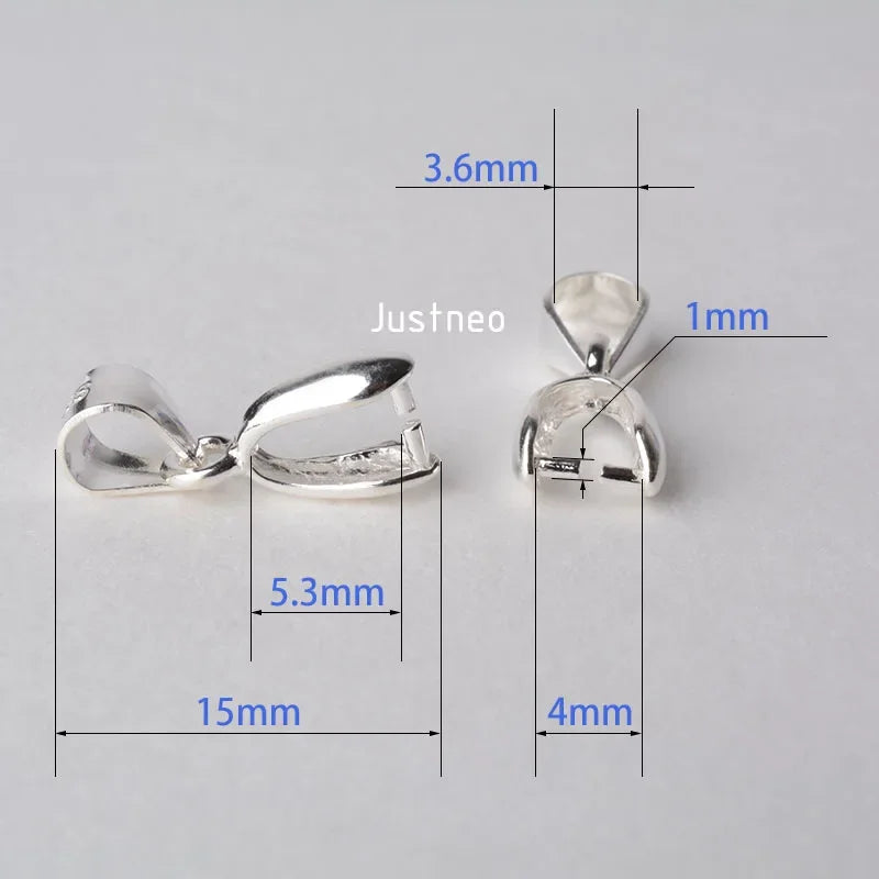 solid 925 sterling silver bail pendant clasp connector, pinch bail with ice-pick for necklace & pendant silver jewelry, L