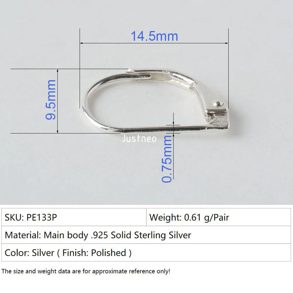 Solid 925 Sterling Silver Hinged French Leverback Eearwire Hook Findings , snap hook for Earring Jewelry DIY