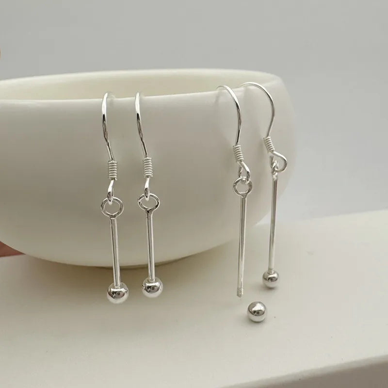 1Pair Solid 925 Sterling Silver Earring Hooks with Neddles for Round Beads 10-15-20mm DIY Jewelry Making Accessories