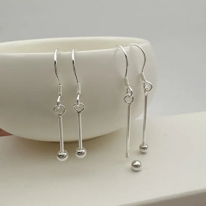 1Pair Solid 925 Sterling Silver Earring Hooks with Neddles for Round Beads 10-15-20mm DIY Jewelry Making Accessories