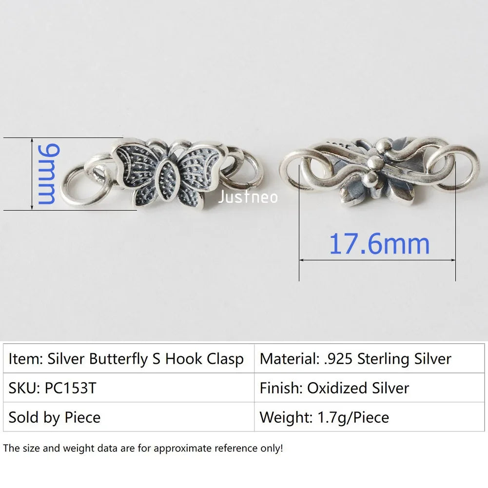 Solid .925 Sterling Silver S Hook Clasp, Oxidized Silver S-Hook Clasp Connector, Antiqued Silver Jewelry Finding