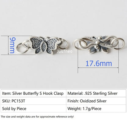 Solid .925 Sterling Silver S Hook Clasp, Oxidized Silver S-Hook Clasp Connector, Antiqued Silver Jewelry Finding