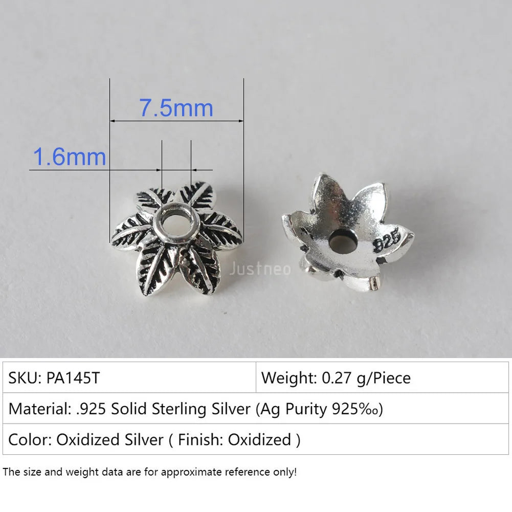 solid 925 sterling silver Leaves bead cap,Thai Silver spacer bead caps,jewelry diy silver findings/components