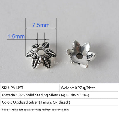 solid 925 sterling silver Leaves bead cap,Thai Silver spacer bead caps,jewelry diy silver findings/components