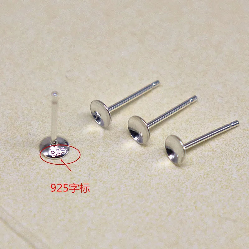 1Pair Solid 925 Sterling Silver Earring Post for Jewelry Making DIY Accessories with Cupped Pad for Pear Beads