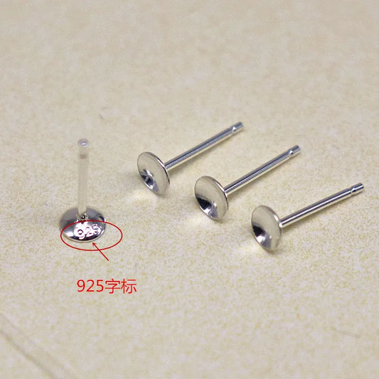 1Pair Solid 925 Sterling Silver Earring Post for Jewelry Making DIY Accessories with Cupped Pad for Pear Beads