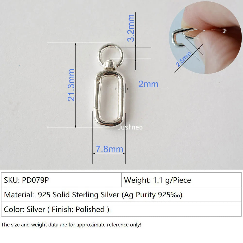 Solid 925 Sterling Silver Clasp,Spring Press Open Hook with Swivel End Ring，Rotatable Buckle for Necklace/Bracelet Jewelry