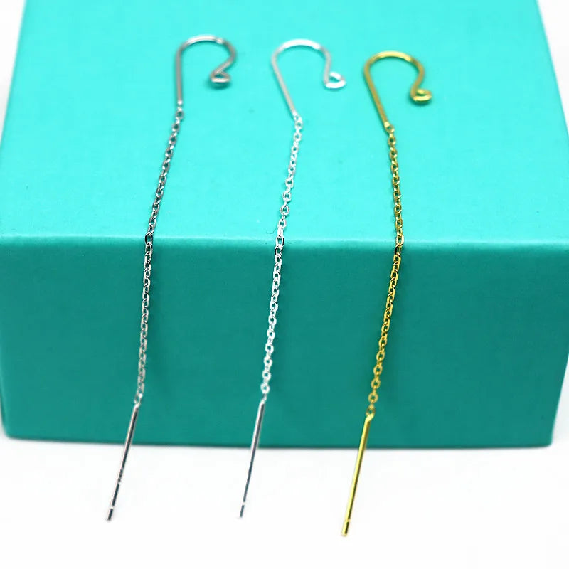 1 Pair Earring Wire Solid Stering Silver Ear Hook with Open Loop Dangle for DIY Jewelry Making Components Findings Accessories