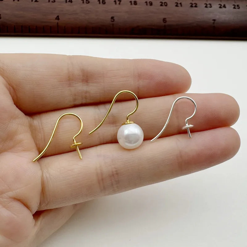 1Pair Solid 925 Sterling Silver Earring Hooks Holder Simple Pearl DIY Jewelry Making for Beads Settings Components Finding