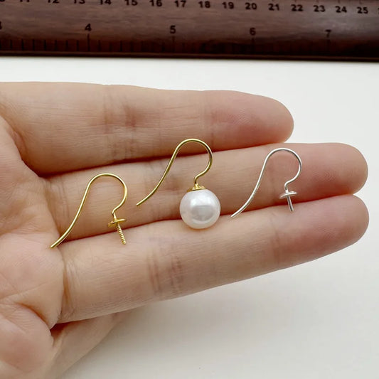 1Pair Solid 925 Sterling Silver Earring Hooks Holder Simple Pearl DIY Jewelry Making for Beads Settings Components Finding