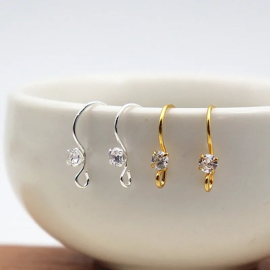 1Pair Solid 925 Sterling Silver Earring Hooks with Stones for Jewelry Making Accessories DIY Finding Components