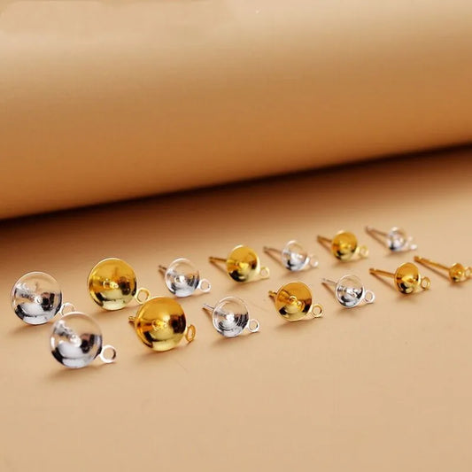 1Pair Solid 925 Sterling Silver Earring Settings  Plate Neddle with Closed Jump Ring DIY Accessories Making  18k Gold Color