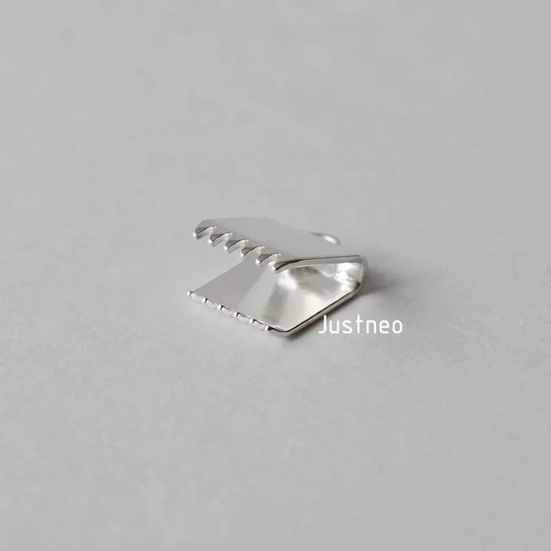 Solid 925 Sterling Silver Ribbon Cord End Clamps Foldover Clasps, jewelry DIY silver findings/components