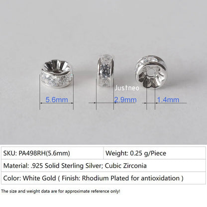 925 Sterling Silver CZ Rondelle Spacer Beads, Silver Clear Cubic Zirconia Loose Beads for DIY Craft Jewelry Making