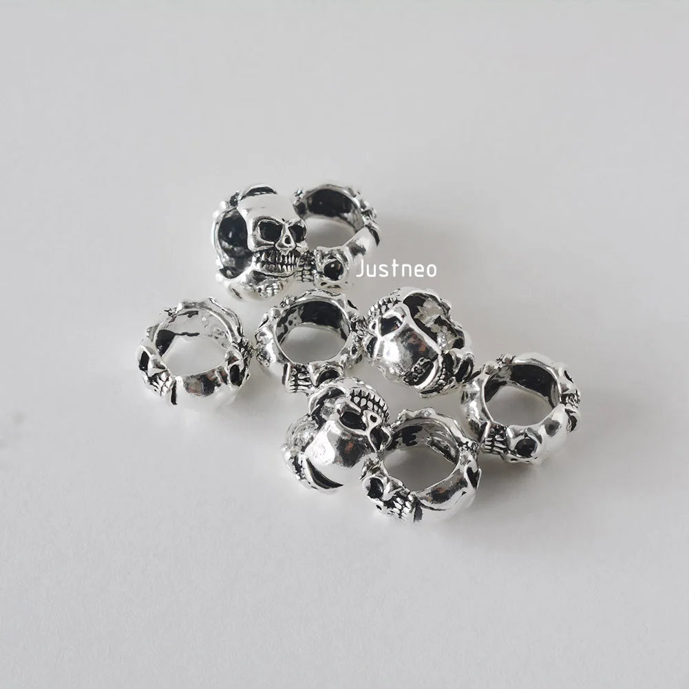 925 Sterling Silver Oxidized Skull Spacer, Vintage Black Silver DIY Jewelry Findings for Jewelry Making Supplies