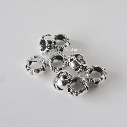 925 Sterling Silver Oxidized Skull Spacer, Vintage Black Silver DIY Jewelry Findings for Jewelry Making Supplies