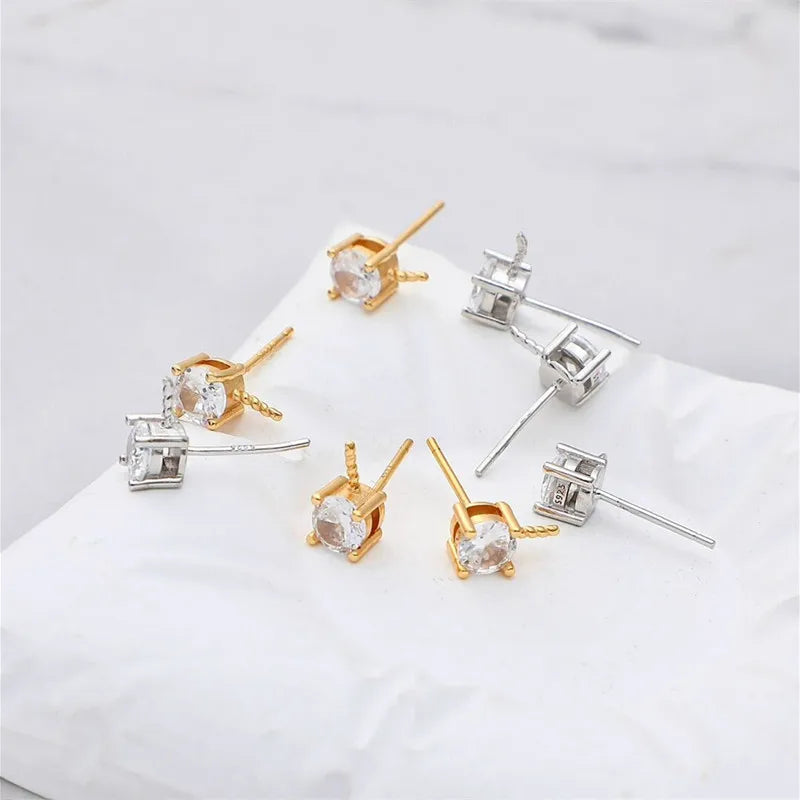 1Pair Solid 925 Sterling Silver Studs 3mm-6mm Princess Earring Fitting DIY Gold Plated Pearl Holder Accessories Finding