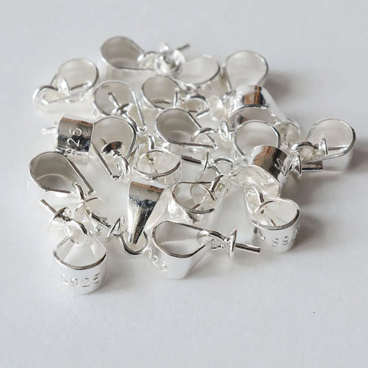 925 Silver Pendant Bail Connector with Pearl Cup Pin, Silver Pendant Bail with Cup Glue-on Pendant Connector for Jewelry Making