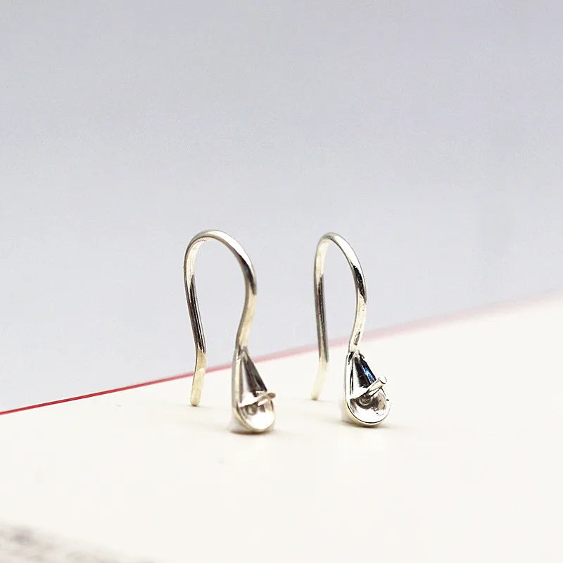Solid 925 Sterling Silver Earring Hook High-Heeled with Pear Fitting Diy Jewelry Findings Women Components Making 1 Pair