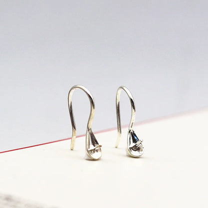 Solid 925 Sterling Silver Earring Hook High-Heeled with Pear Fitting Diy Jewelry Findings Women Components Making 1 Pair