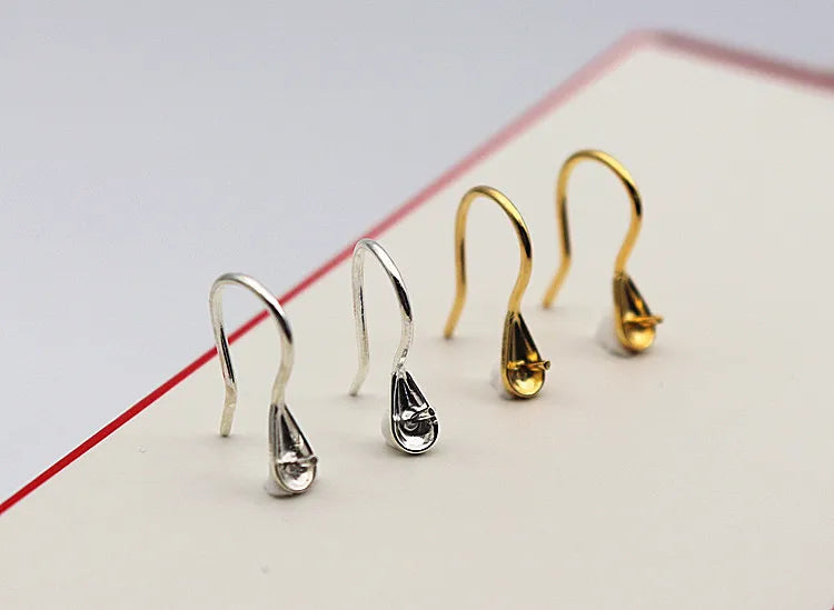 Solid 925 Sterling Silver Earring Hook High-Heeled with Pear Fitting Diy Jewelry Findings Women Components Making 1 Pair