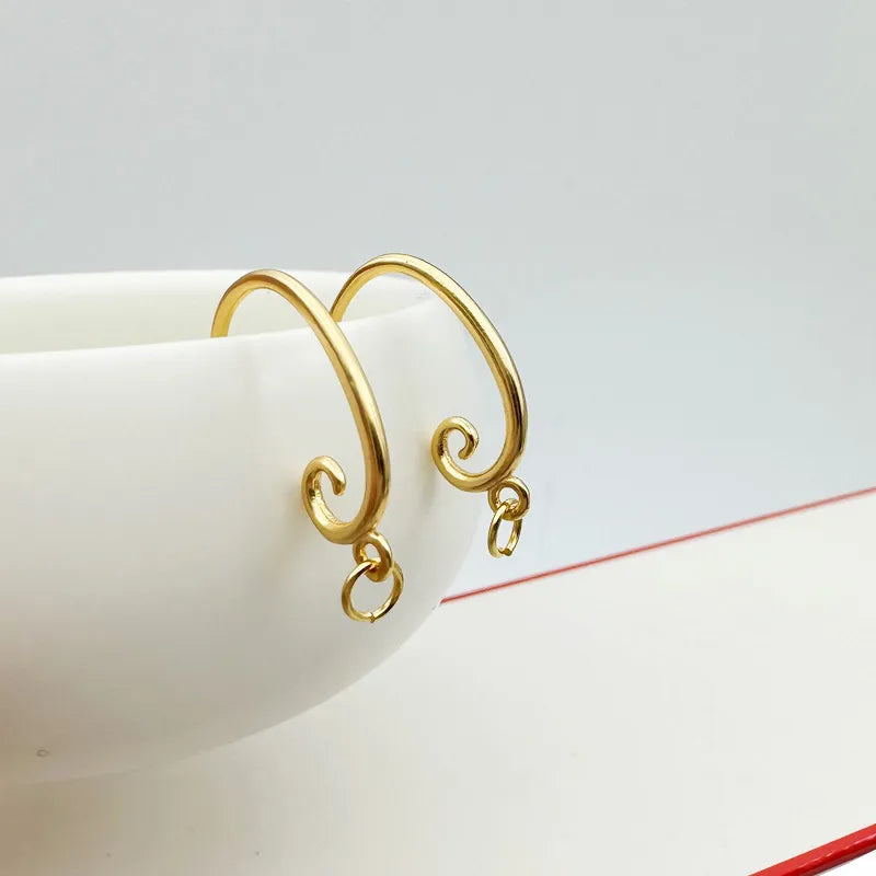 1 Pair Solid 925 Sterling Silver Earring Hooks DIY Jewelry Making Gold Color Round