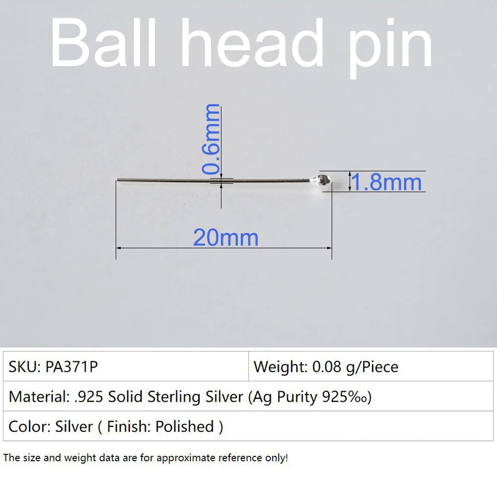 925 Sterling Silver Ball Head Pins For Jewelry Making, Silver Round Bead Head Pins, Silver Findings Head Ball Pins