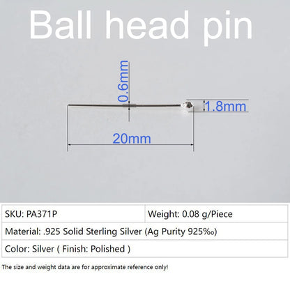 925 Sterling Silver Ball Head Pins For Jewelry Making, Silver Round Bead Head Pins, Silver Findings Head Ball Pins