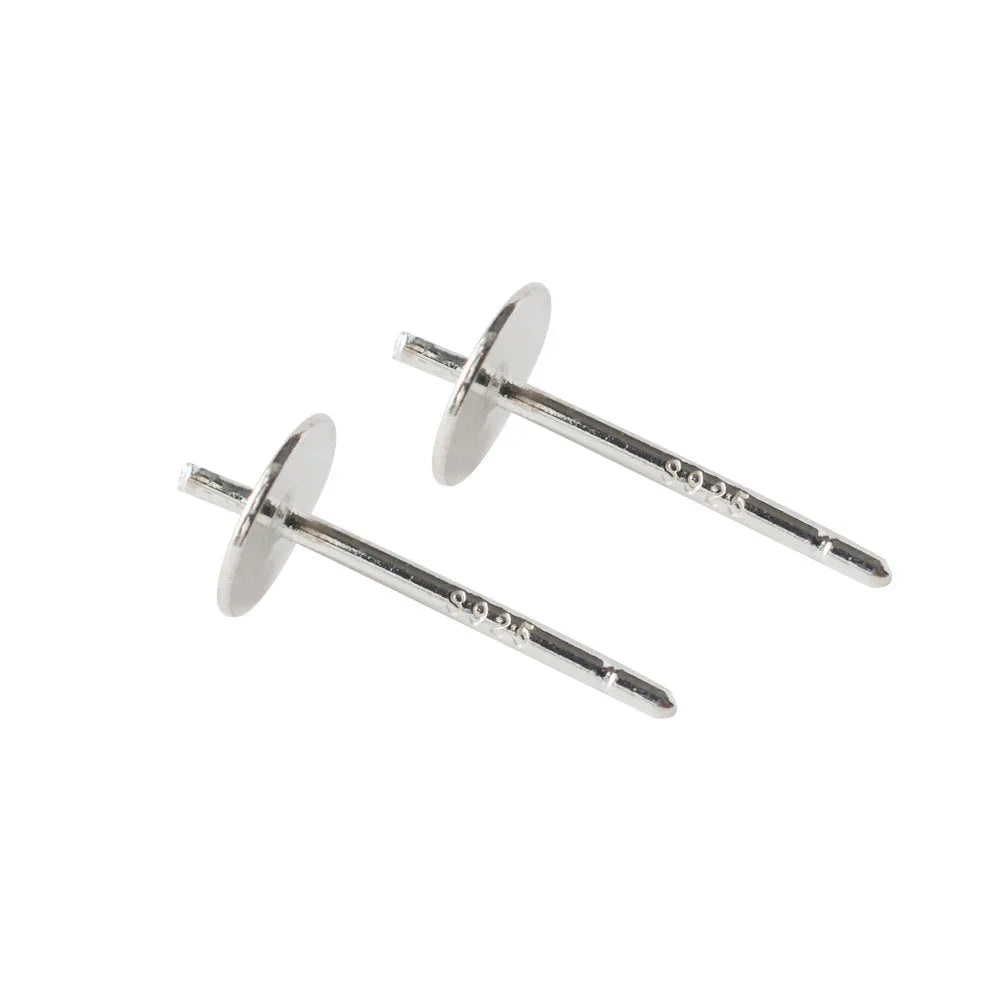 925 Sterling Silver blank post stud earrings with Flat Pad for jewelry making