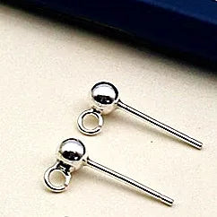 3mm Solid 925 Sterling Silver Ball Earring Post with Open Jump Ring  DIY Components Jewelry Making Earring Accessories Findings
