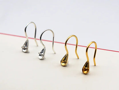 Solid 925 Sterling Silver Earring Hook High-Heeled with Pear Fitting Diy Jewelry Findings Women Components Making 1 Pair