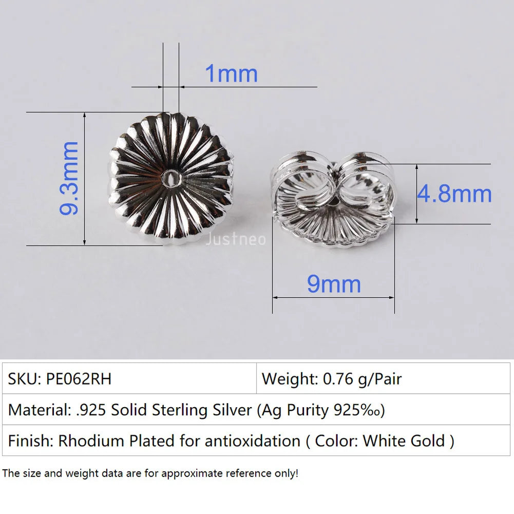 earnut,9.3mm(plain silver) solid 925 sterling silver earring backs,earring friction butterfly back stopper for earstuds
