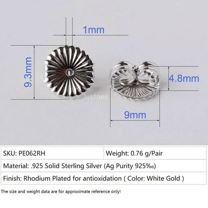 earnut,9.3mm(plain silver) solid 925 sterling silver earring backs,earring friction butterfly back stopper for earstuds