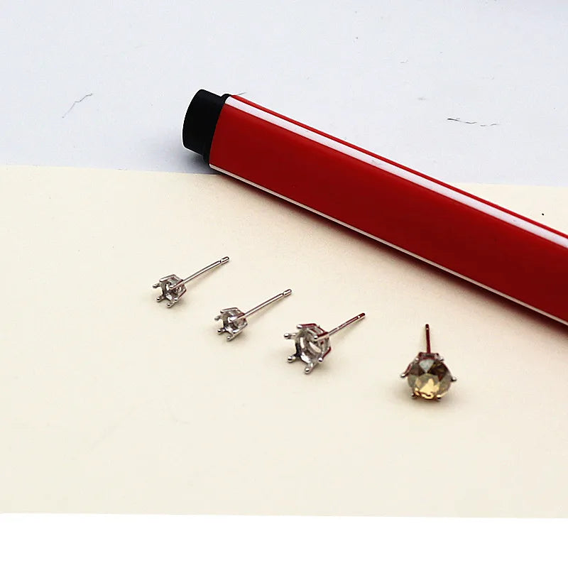 925 Sterling Silver DIY Accessories Earring Stud 6 Claw Settings for Round Crystal Beans Inlaying Findings Jewelry 6 5 4 3mm