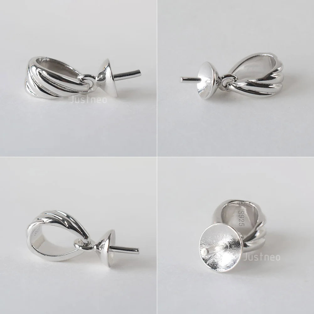 solid 925 sterling silver bail pendant clasp connector, pinch bail with cup peg for necklace & pendant jewelry, 1 piece
