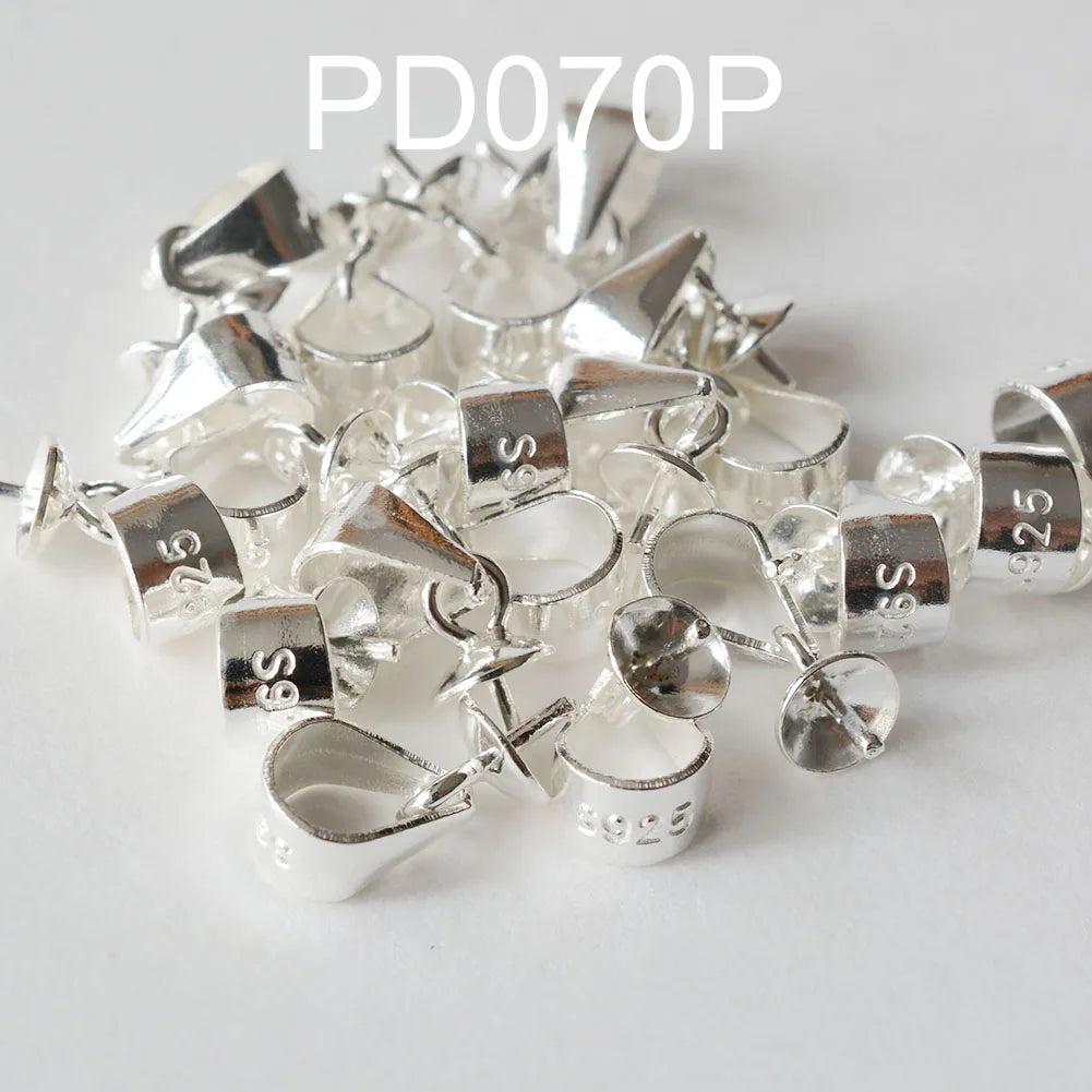 925 Silver Pendant Bail Connector with Pearl Cup Pin, Silver Pendant Bail with Cup Glue-on Pendant Connector for Jewelry Making