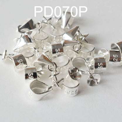925 Silver Pendant Bail Connector with Pearl Cup Pin, Silver Pendant Bail with Cup Glue-on Pendant Connector for Jewelry Making