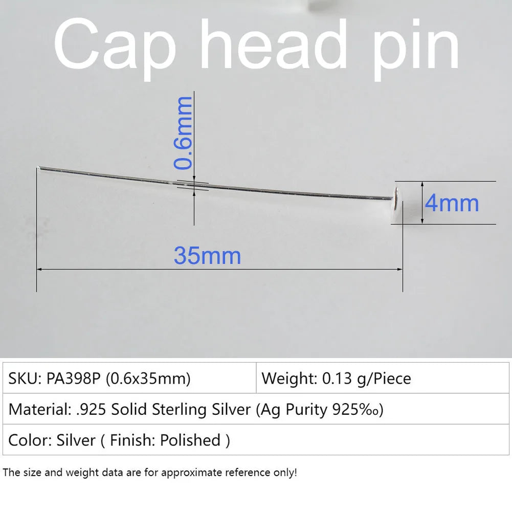 925 Sterling Silver head pins for jewelry making supplies, t needle pins
