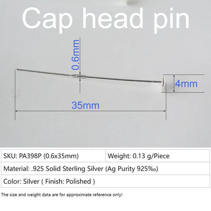 925 Sterling Silver head pins for jewelry making supplies, t needle pins
