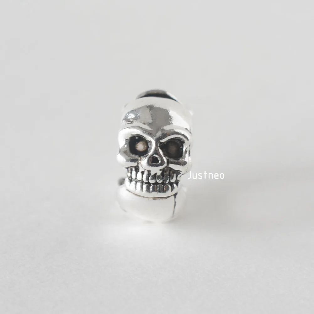 925 Sterling Silver Oxidized Skull Spacer, Vintage Black Silver DIY Jewelry Findings for Jewelry Making Supplies